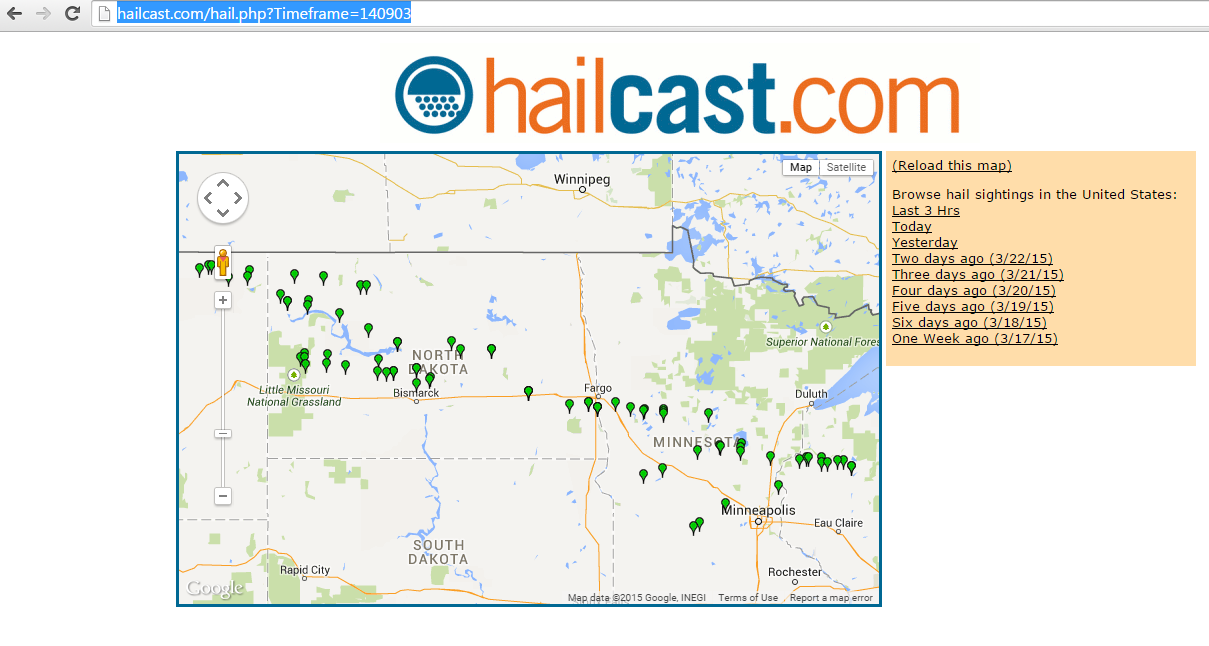 Screenshot of Hailcast.com on 9/3/2014
